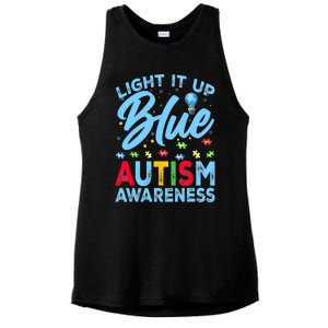 Light It Up Blue Autism Awareness Ladies PosiCharge Tri-Blend Wicking Tank