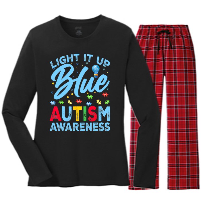 Light It Up Blue Autism Awareness Women's Long Sleeve Flannel Pajama Set 