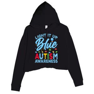 Light It Up Blue Autism Awareness Crop Fleece Hoodie