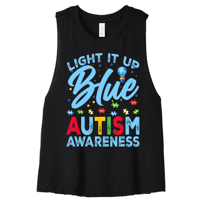 Light It Up Blue Autism Awareness Women's Racerback Cropped Tank