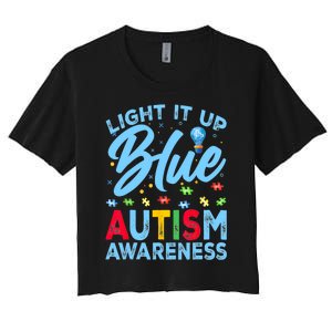 Light It Up Blue Autism Awareness Women's Crop Top Tee