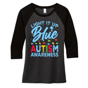 Light It Up Blue Autism Awareness Women's Tri-Blend 3/4-Sleeve Raglan Shirt