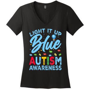 Light It Up Blue Autism Awareness Women's V-Neck T-Shirt