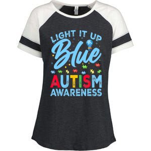 Light It Up Blue Autism Awareness Enza Ladies Jersey Colorblock Tee