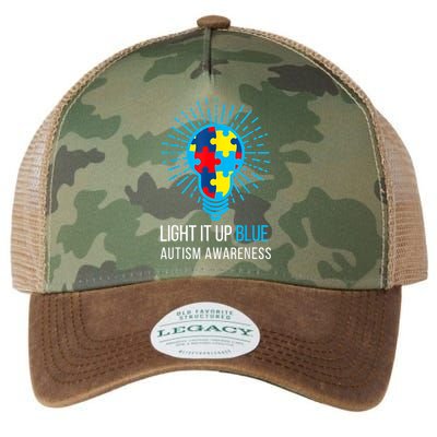 Light It Up Blue Autism Awareness Ribbon Puzzle Pieces Legacy Tie Dye Trucker Hat