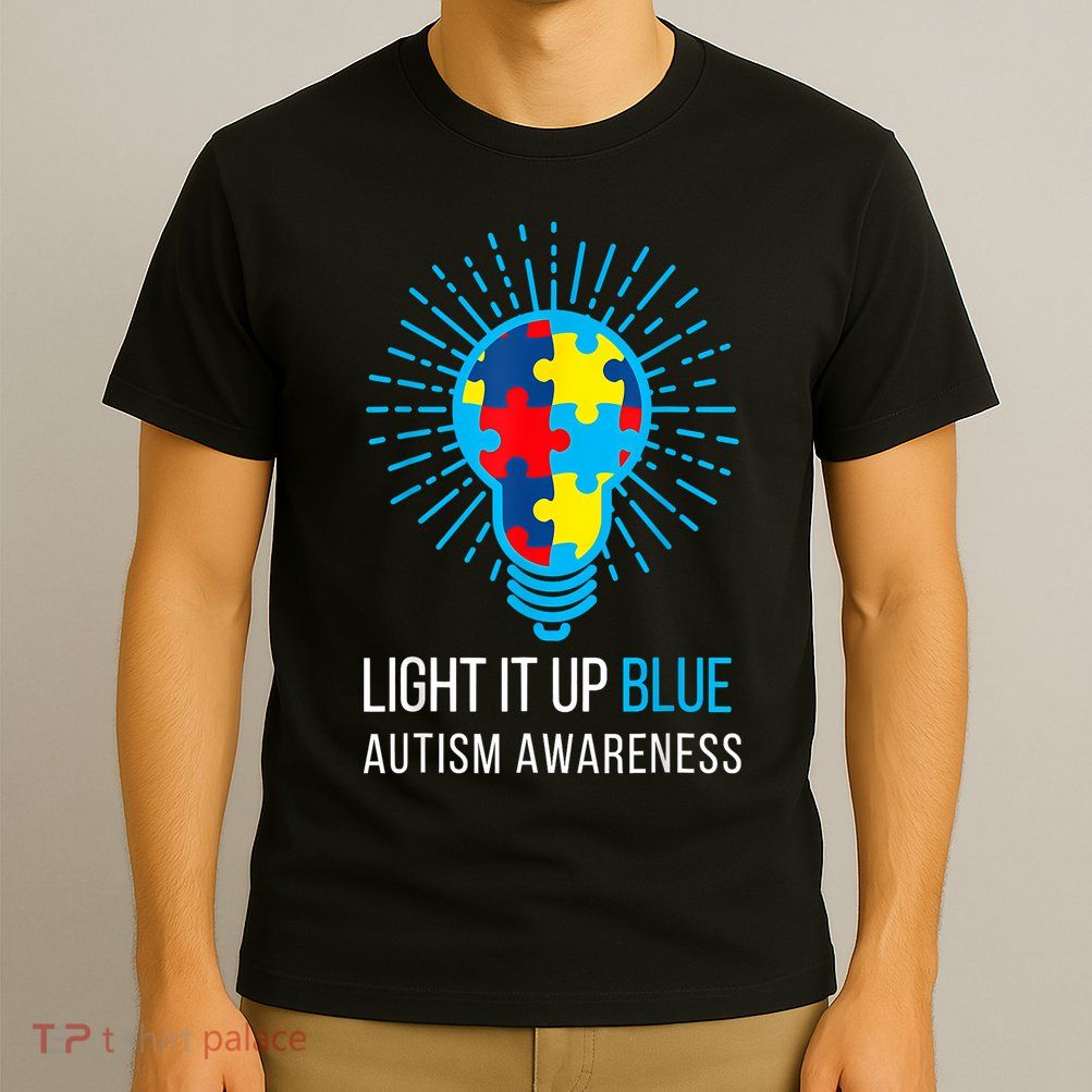 Light It Up Blue Autism Awareness Ribbon Puzzle Pieces T-Shirt