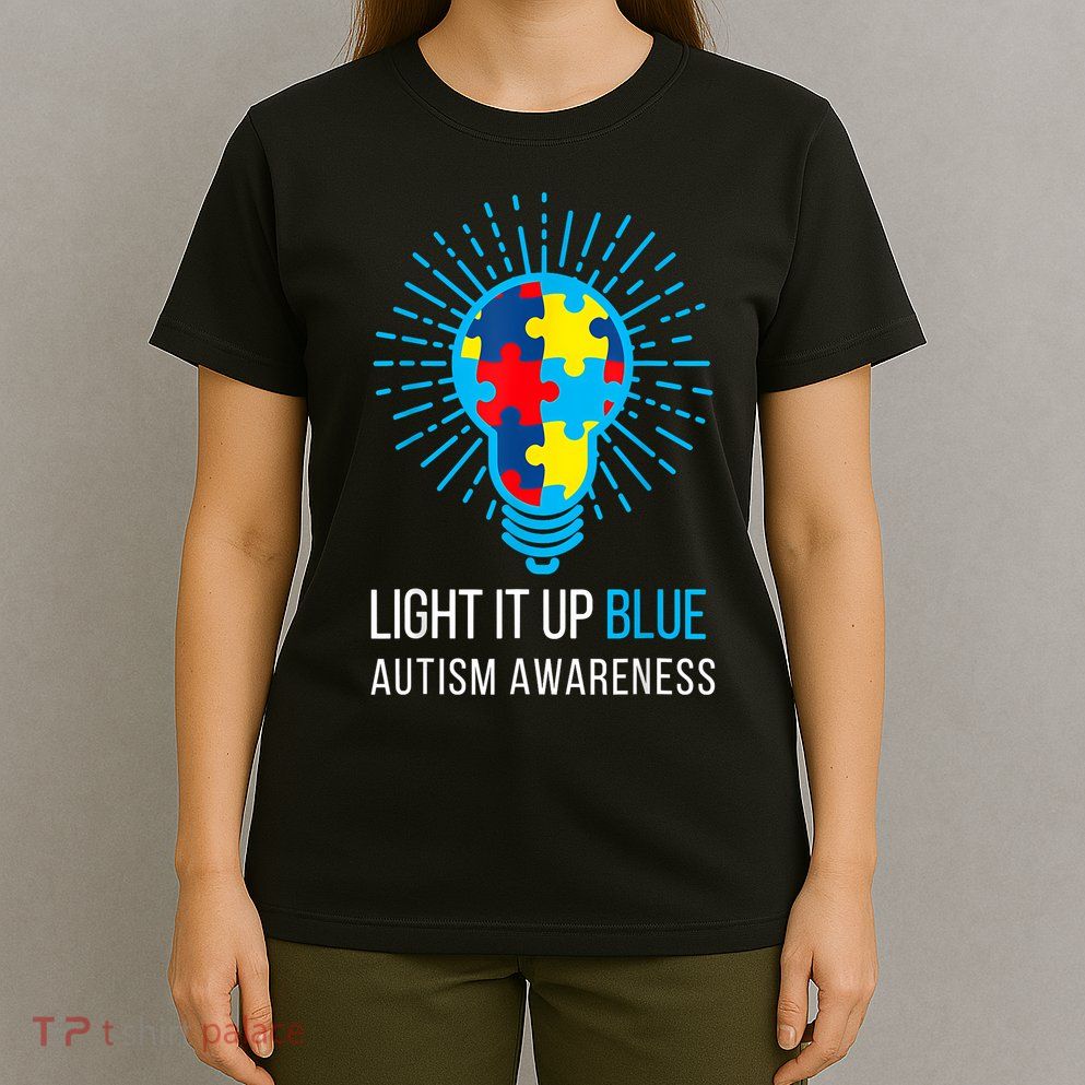 Light It Up Blue Autism Awareness Ribbon Puzzle Pieces T-Shirt