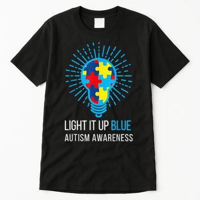 Light It Up Blue Autism Awareness Ribbon Puzzle Pieces Tall T-Shirt