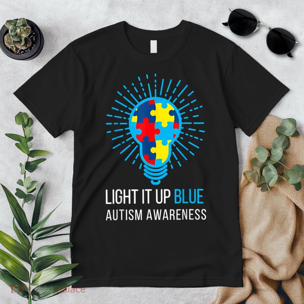 Light It Up Blue Autism Awareness Ribbon Puzzle Pieces Premium T-Shirt