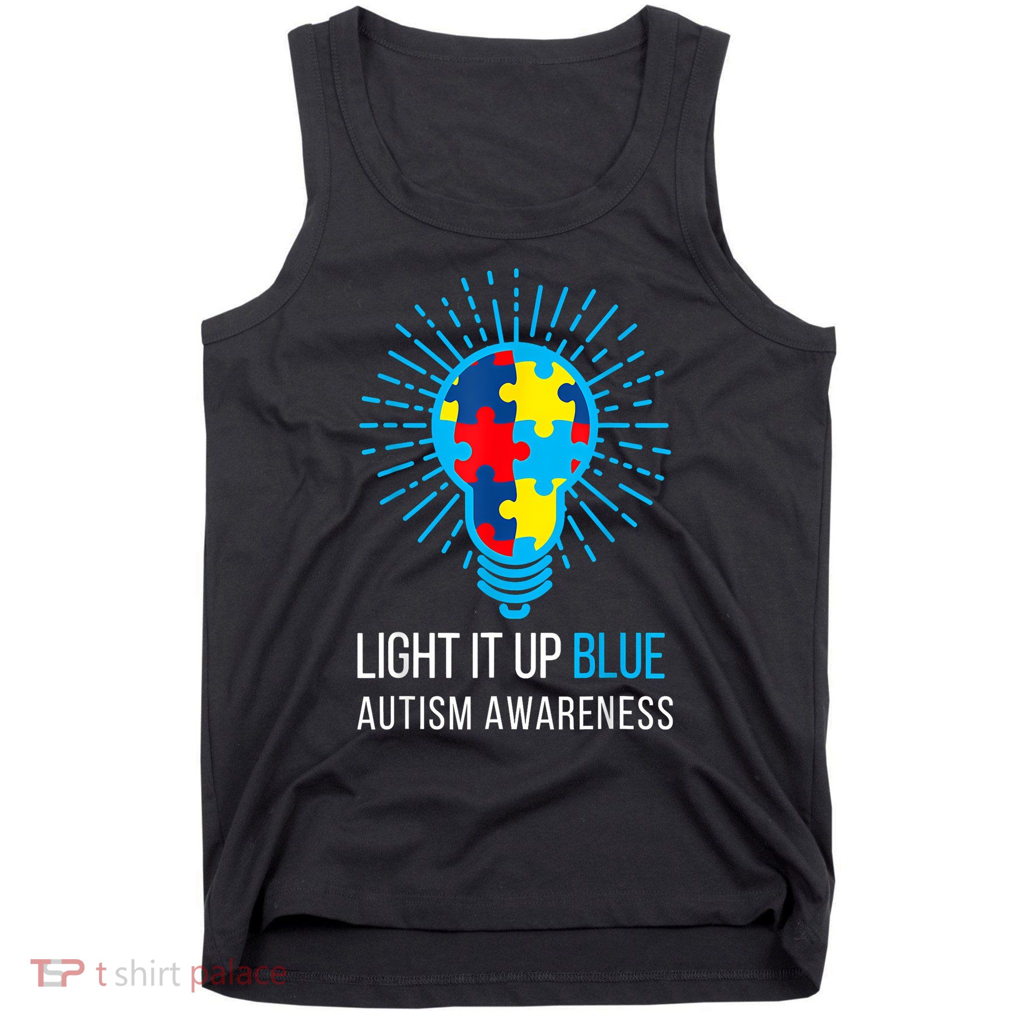 Light It Up Blue Autism Awareness Ribbon Puzzle Pieces Tank Top