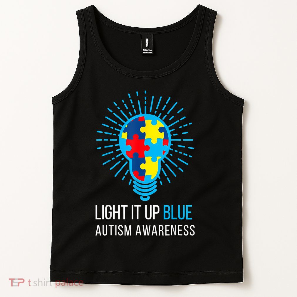 Light It Up Blue Autism Awareness Ribbon Puzzle Pieces Tank Top