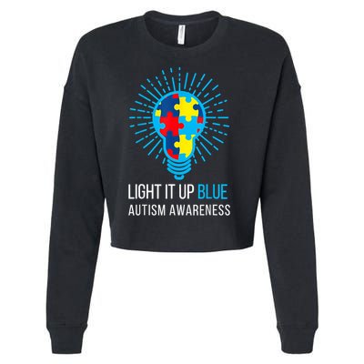 Light It Up Blue Autism Awareness Ribbon Puzzle Pieces Cropped Pullover Crew
