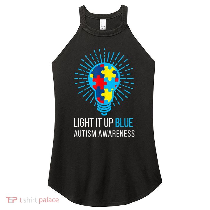 Light It Up Blue Autism Awareness Ribbon Puzzle Pieces Women's Perfect Tri Rocker Tank