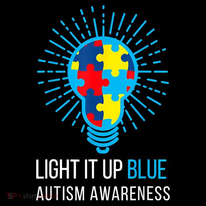 Light It Up Blue Autism Awareness Ribbon Puzzle Pieces Womens T-Shirt