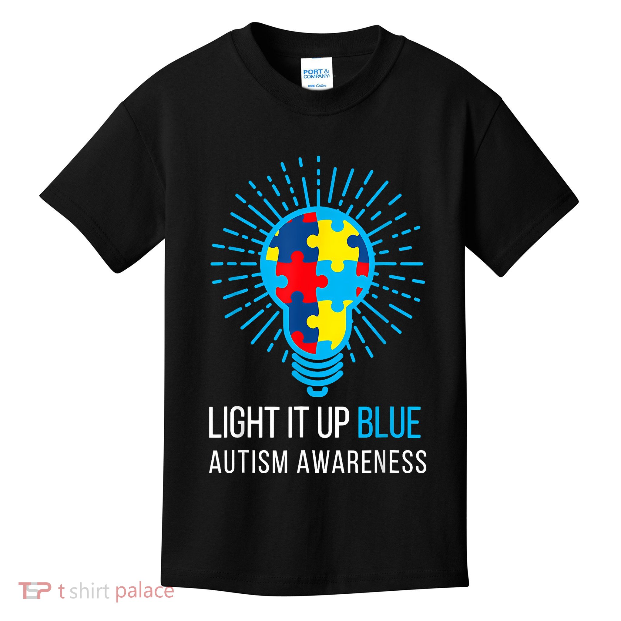 Light It Up Blue Autism Awareness Ribbon Puzzle Pieces Kids T-Shirt