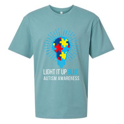 Light It Up Blue Autism Awareness Ribbon Puzzle Pieces Sueded Cloud Jersey T-Shirt