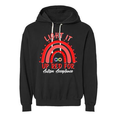 Light It Up Red For Autism Acceptance Red Rainbow Garment-Dyed Fleece Hoodie