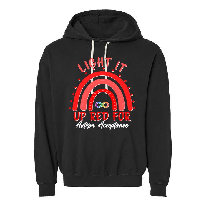 Light It Up Red For Autism Acceptance Red Rainbow Garment-Dyed Fleece Hoodie