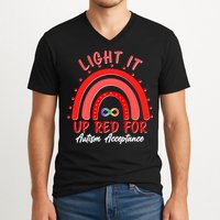 Light It Up Red For Autism Acceptance Red Rainbow V-Neck T-Shirt