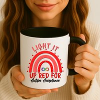 Light It Up Red For Autism Acceptance Red Rainbow Mug