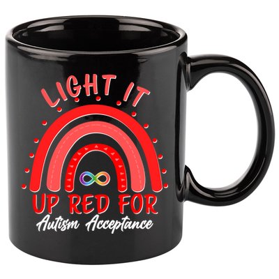 Light It Up Red For Autism Acceptance Red Rainbow 11oz C Handle Ceramic Mug