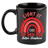 Light It Up Red For Autism Acceptance Red Rainbow 11oz C Handle Ceramic Mug