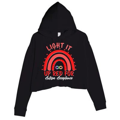 Light It Up Red For Autism Acceptance Red Rainbow Crop Fleece Hoodie