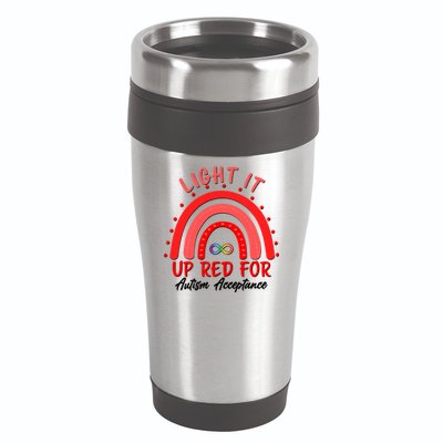 Light It Up Red For Autism Acceptance Red Rainbow 16oz Travel Tumbler