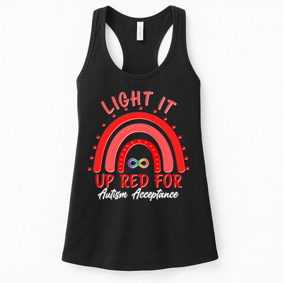 Light It Up Red For Autism Acceptance Red Rainbow Womens Tank Top