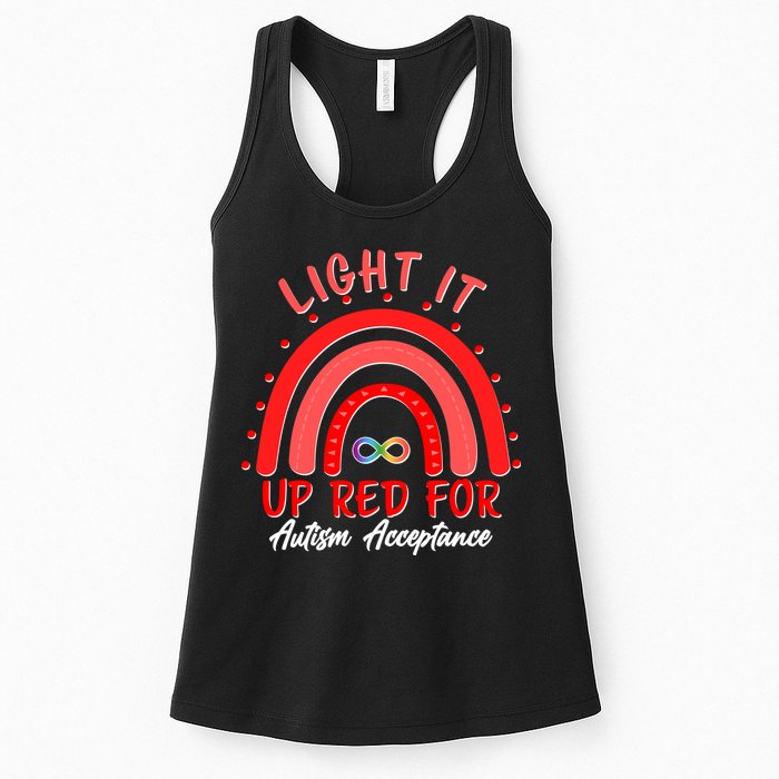 Light It Up Red For Autism Acceptance Red Rainbow Womens Tank Top