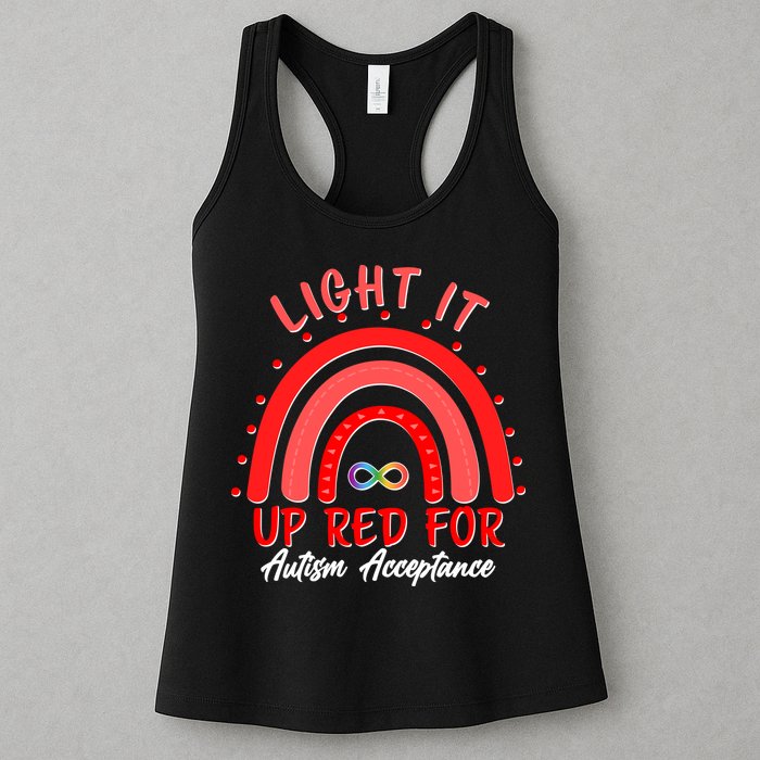 Light It Up Red For Autism Acceptance Red Rainbow Womens Tank Top