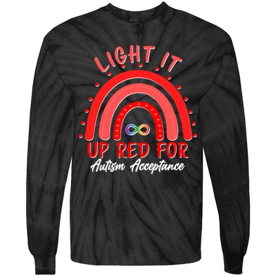 Light It Up Red For Autism Acceptance Red Rainbow Tie-Dye Long Sleeve Shirt