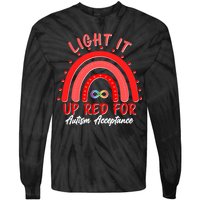Light It Up Red For Autism Acceptance Red Rainbow Tie-Dye Long Sleeve Shirt