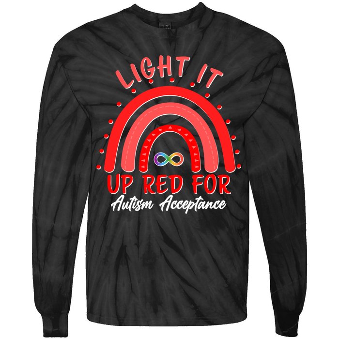 Light It Up Red For Autism Acceptance Red Rainbow Tie-Dye Long Sleeve Shirt