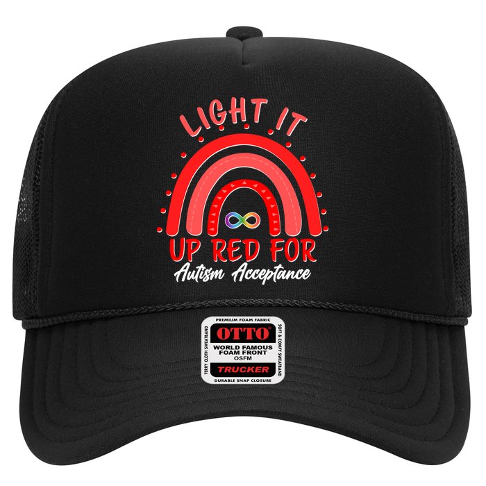 Light It Up Red For Autism Acceptance Red Rainbow Trucker Hat