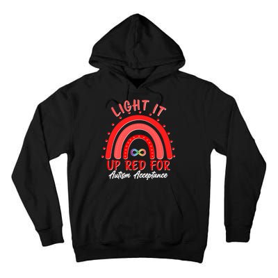 Light It Up Red For Autism Acceptance Red Rainbow Tall Hoodie