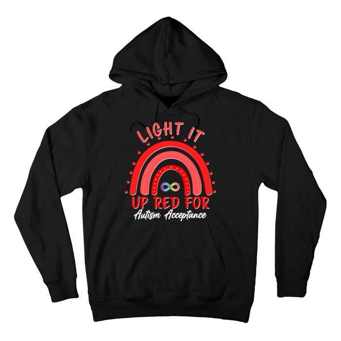 Light It Up Red For Autism Acceptance Red Rainbow Tall Hoodie