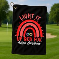 Light It Up Red For Autism Acceptance Red Rainbow Golf Towel