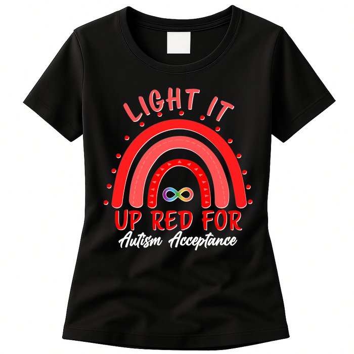 Light It Up Red For Autism Acceptance Red Rainbow Womens T-Shirt