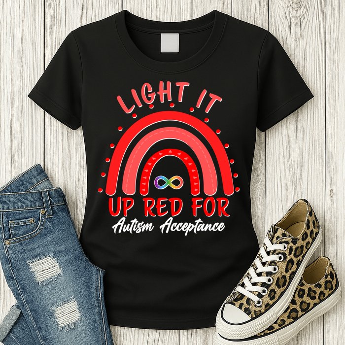 Light It Up Red For Autism Acceptance Red Rainbow Womens T-Shirt