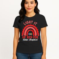 Light It Up Red For Autism Acceptance Red Rainbow Womens T-Shirt