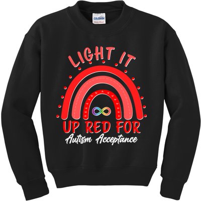 Light It Up Red For Autism Acceptance Red Rainbow Kids Sweatshirt
