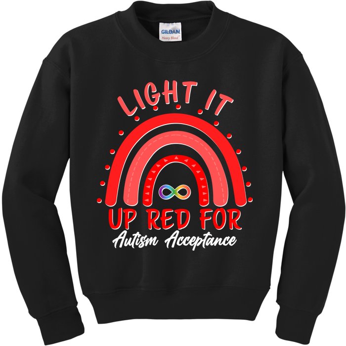 Light It Up Red For Autism Acceptance Red Rainbow Kids Sweatshirt