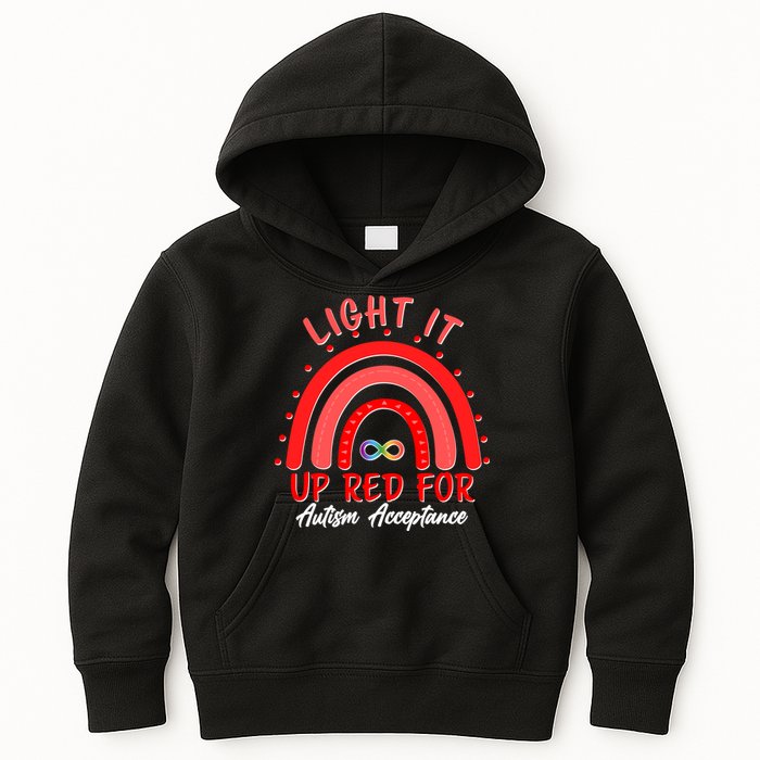 Light It Up Red For Autism Acceptance Red Rainbow Kids Hoodie