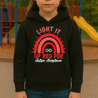 Light It Up Red For Autism Acceptance Red Rainbow Kids Hoodie