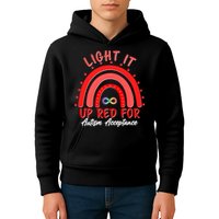 Light It Up Red For Autism Acceptance Red Rainbow Kids Hoodie
