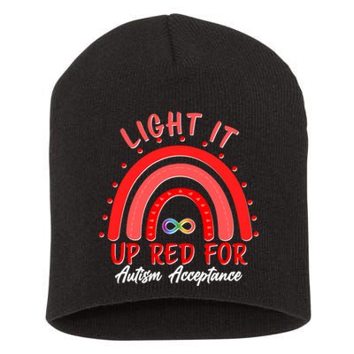 Light It Up Red For Autism Acceptance Red Rainbow Short Acrylic Beanie