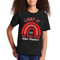 Light It Up Red For Autism Acceptance Red Rainbow Kids T-Shirt