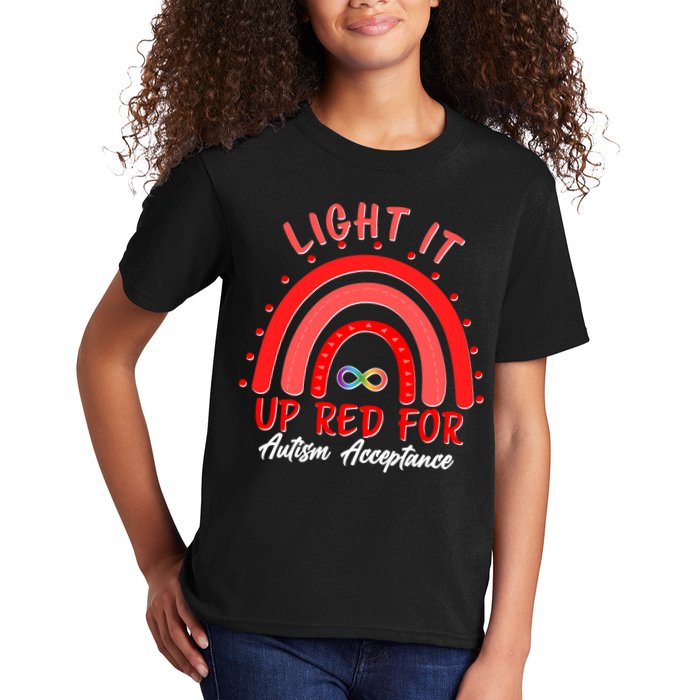 Light It Up Red For Autism Acceptance Red Rainbow Kids T-Shirt
