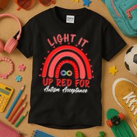 Light It Up Red For Autism Acceptance Red Rainbow Kids T-Shirt